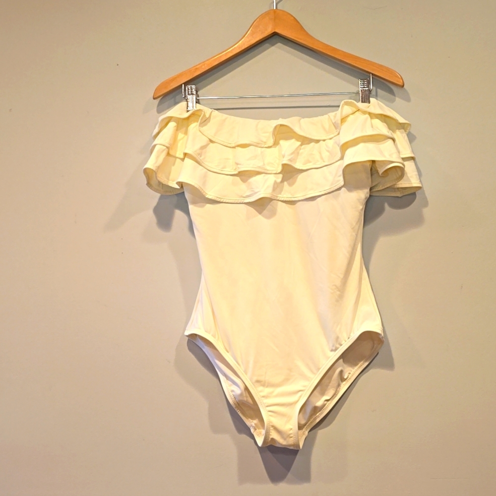 kate spade Cream Off-Shoulder Ruffle One-Piece Swimsuit
